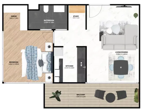 Floor plan, 1 Bed, 823 sq ft