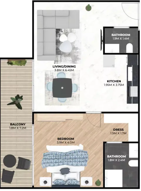 Floor plan, 1 Bed, 848 sq ft