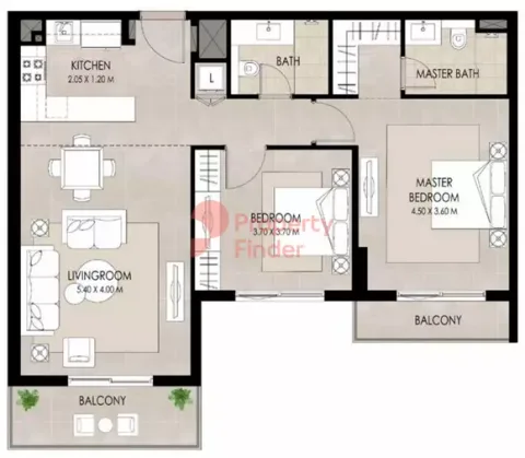Floor plan, 2 Beds, 1,018 sq ft