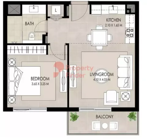 Floor plan, 1 Bed, 636 sq ft