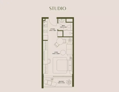 Floor plan, Studio, 377 sq ft