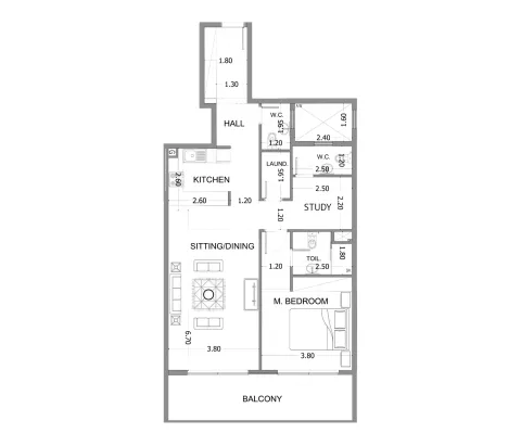 Floor plan, 1 Bed, 1,119 sq ft