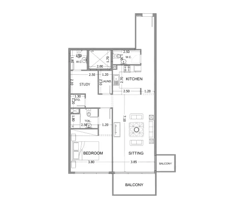 Floor plan, 1 Bed, 1,216 sq ft