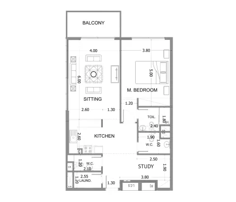 Floor plan, 1 Bed, 1,016 sq ft