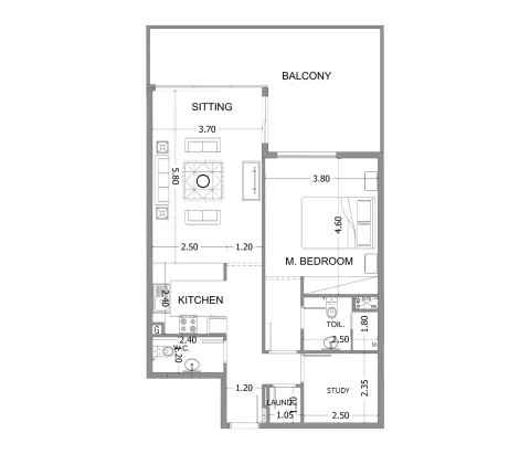 Floor plan, 1 Bed, 1,071 sq ft