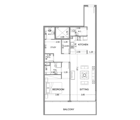 Floor plan, 1 Bed, 1,203 sq ft