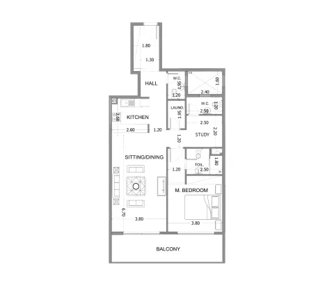 Floor plan, 1 Bed, 1,119 sq ft