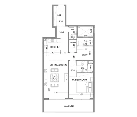 Floor plan, 1 Bed, 1,118 sq ft