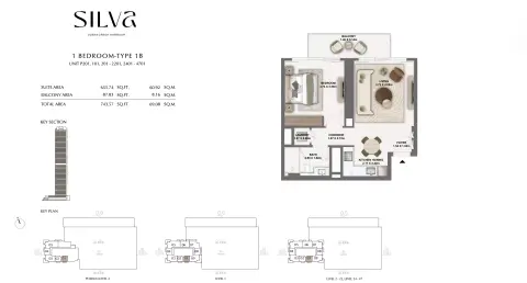 Floor plan, 1 Bed, 743 sq ft