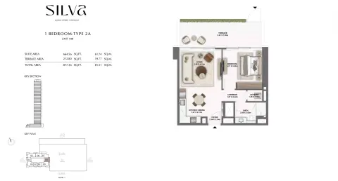 Floor plan, 1 Bed, 877 sq ft