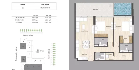 Floor plan, 2 Beds, 1,238 sq ft
