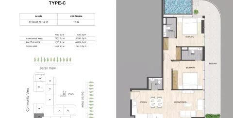 Floor plan, 2 Beds, 1,230 sq ft