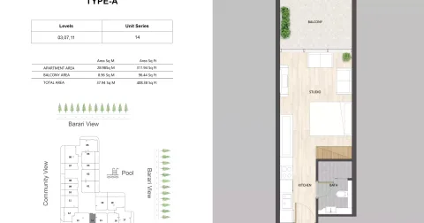 Floor plan, Studio, 408 sq ft