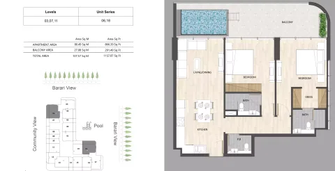 Floor plan, 2 Beds, 1,157 sq ft