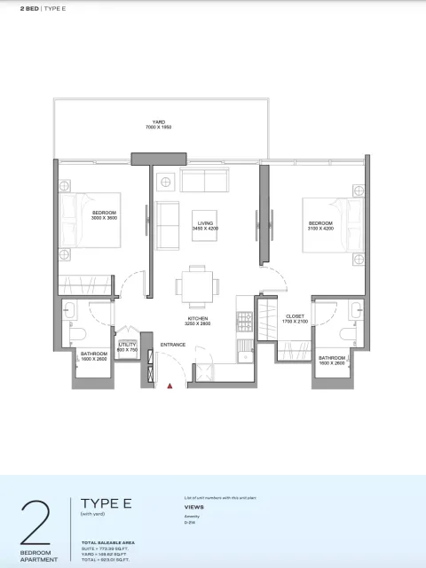 Floor plan, 2 Beds, 923 sq ft
