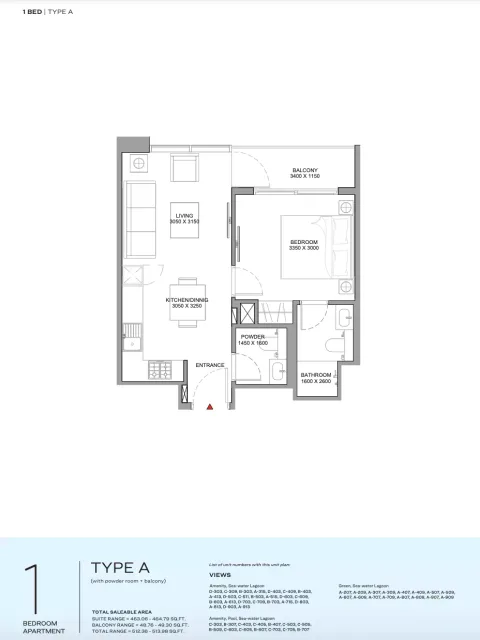 Floor plan, 1 Bed, 513 sq ft