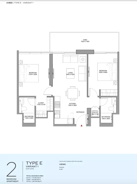 Floor plan, 2 Beds, 927 sq ft