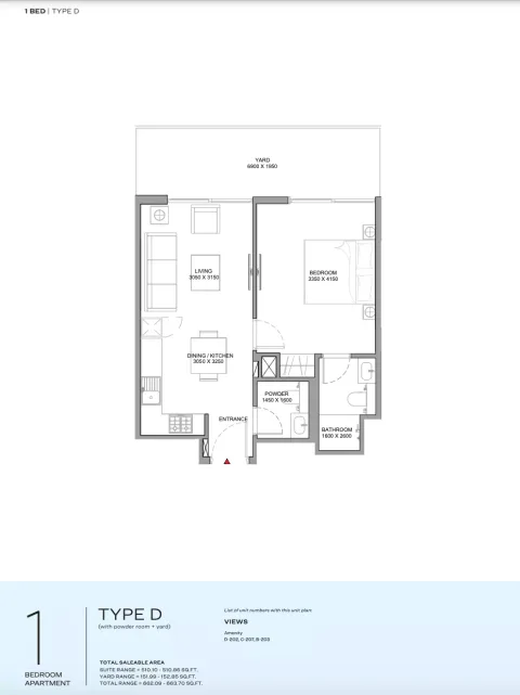 Floor plan, 1 Bed, 663 sq ft