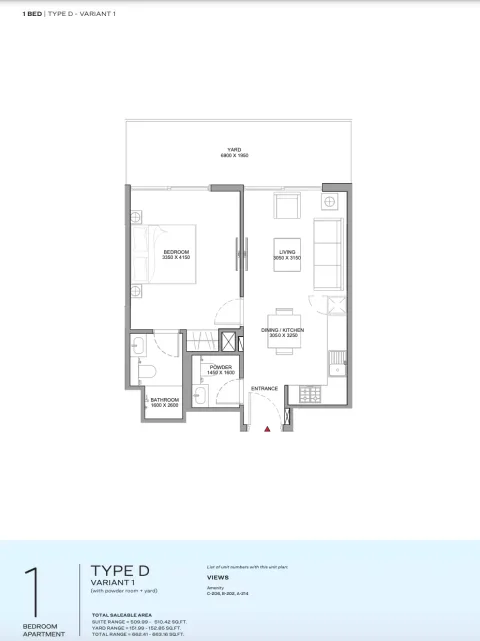 Floor plan, 1 Bed, 663 sq ft