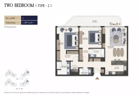 Floor plan, 2 Beds, 1,284 sq ft