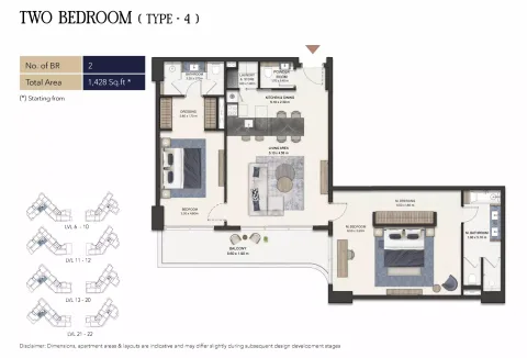 Floor plan, 2 Beds, 1,428 sq ft