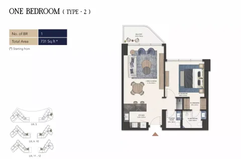 Floor plan, 1 Bed, 731 sq ft