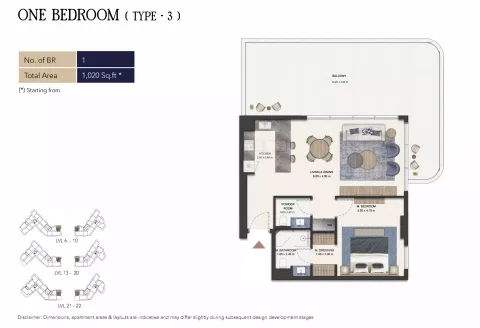 Floor plan, 1 Bed, 1,020 sq ft
