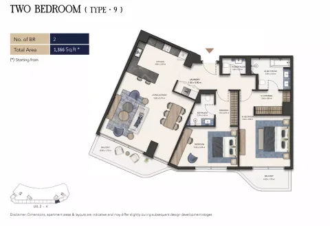 Floor plan, 2 Beds, 1,366 sq ft