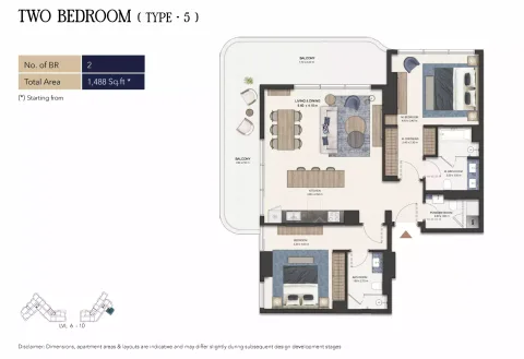 Floor plan, 2 Beds, 1,488 sq ft
