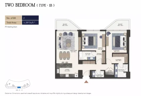 Floor plan, 2 Beds, 1,237 sq ft