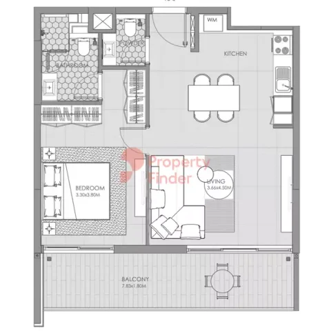 Floor plan, 1 Bed, 805 sq ft