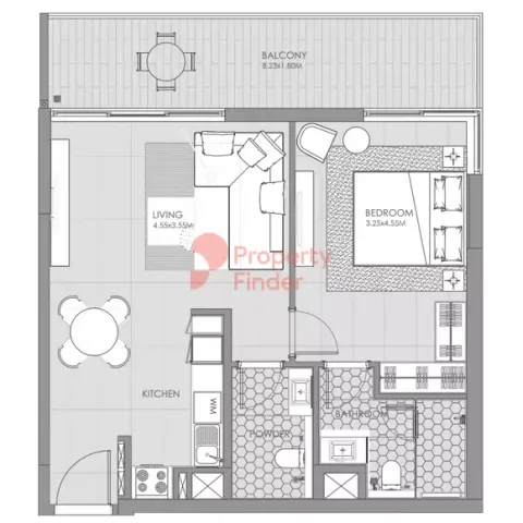 Floor plan, 1 Bed, 809 sq ft