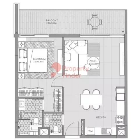 Floor plan, 1 Bed, 830 sq ft