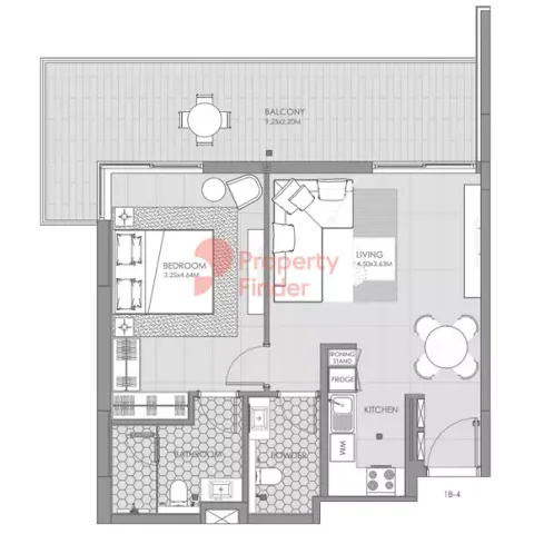 Floor plan, 1 Bed, 877 sq ft