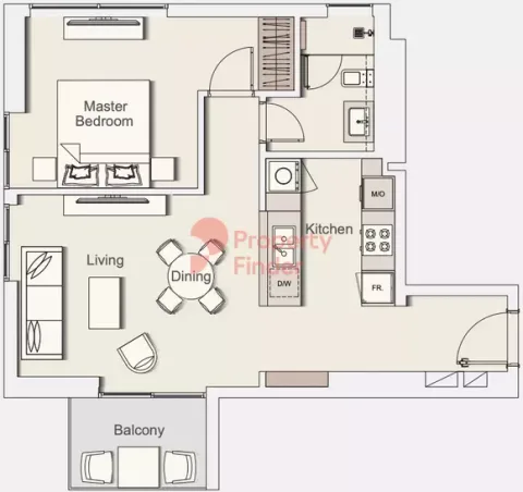 Floor plan, 1 Bed, 706 sq ft