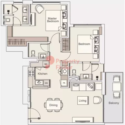 Floor plan, 2 Beds, 1,050 sq ft