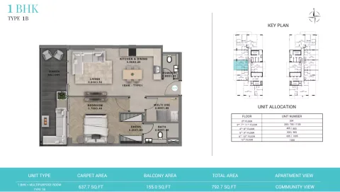 Floor plan, 1 Bed, 793 sq ft