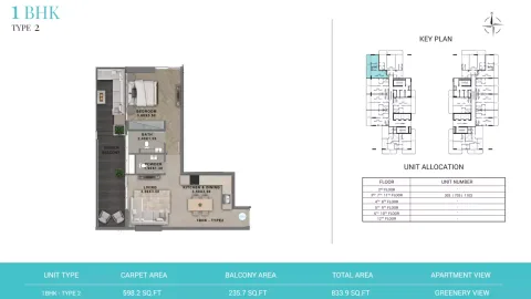 Floor plan, 1 Bed, 834 sq ft