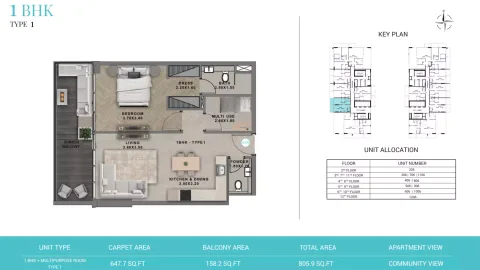 Floor plan, 1 Bed, 806 sq ft