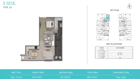Floor plan, 1 Bed, 845 sq ft