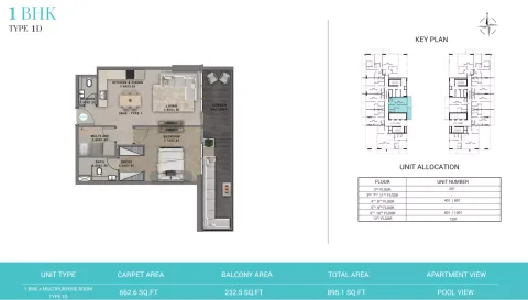 Floor plan, 1 Bed, 895 sq ft