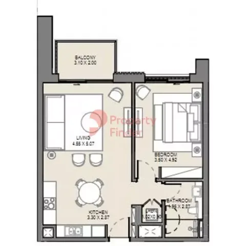 Floor plan, 1 Bed, 796 sq ft