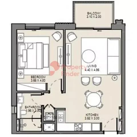 Floor plan, 1 Bed, 800 sq ft