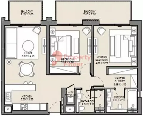 Floor plan, 2 Beds, 1,287 sq ft