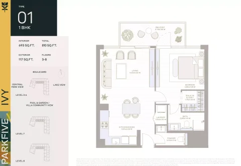 Floor plan, 1 Bed, 810 sq ft