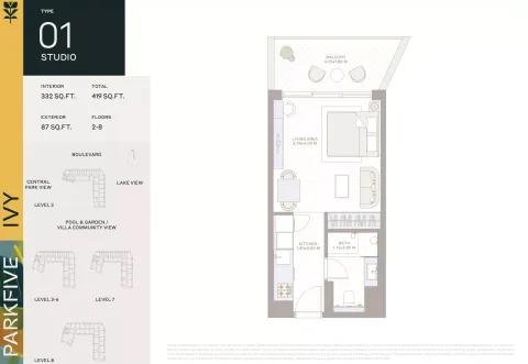 Floor plan, Studio, 419 sq ft