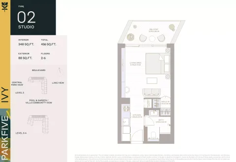 Floor plan, Studio, 436 sq ft