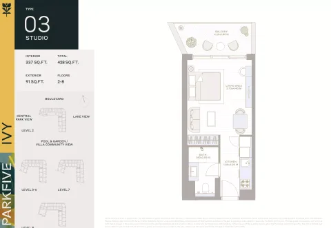 Floor plan, Studio, 428 sq ft