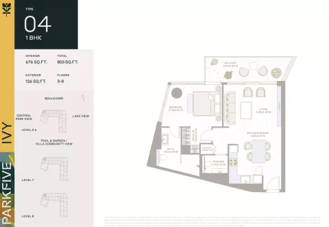 Floor plan, 1 Bed, 803 sq ft