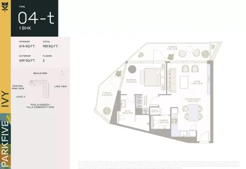 Floor plan, 1 Bed, 925 sq ft